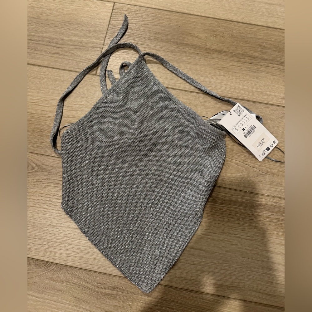 Zara Gray Textured Crop Top
